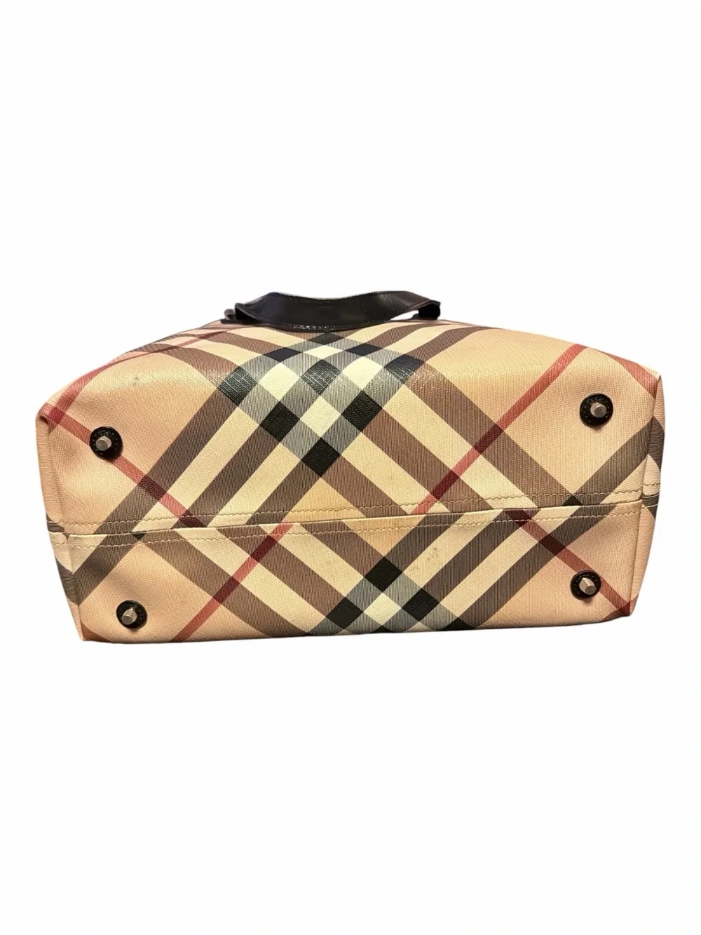 BURBERRY Haymarket Check Canvas & Black Leather Trim Tote Bag